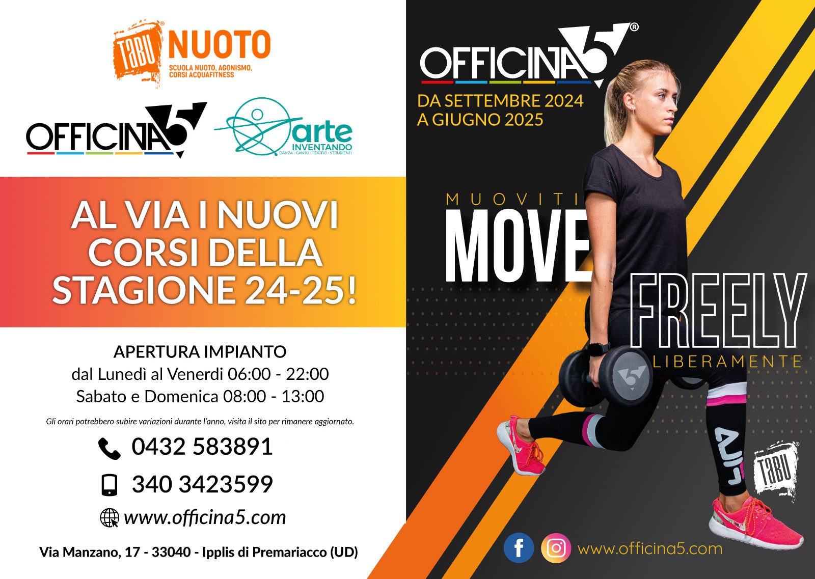 Nuovi corsi stagione 24-25: Officina5, ARTEinventando e Nuoto